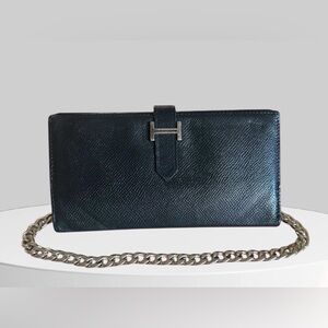 Hermes Black Leather Wallet on Chain